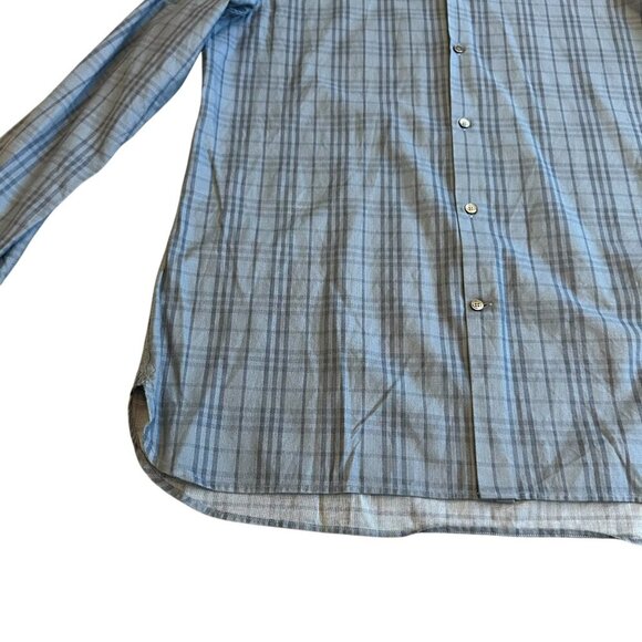Burberry London Blue on Blue Plaid Button Down Shirt Top Size XL Tailored Men's - Picture 4 of 14